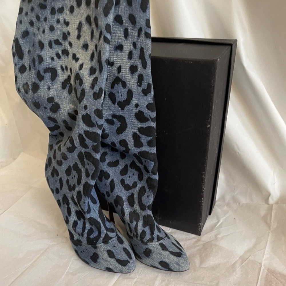 New! Dolce & Gabbana Blue Leopard Boots Size 38